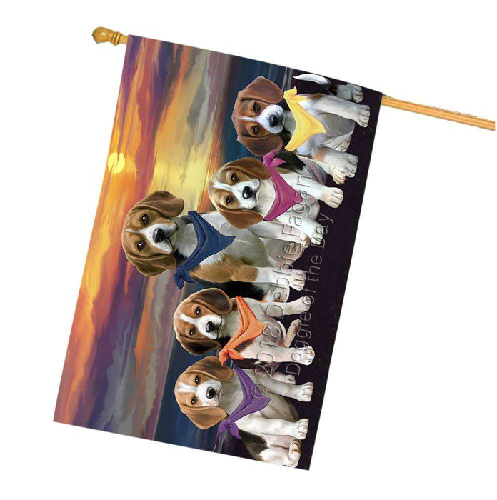 Family Sunset Portrait Beagles Dog House Flag FLG50251