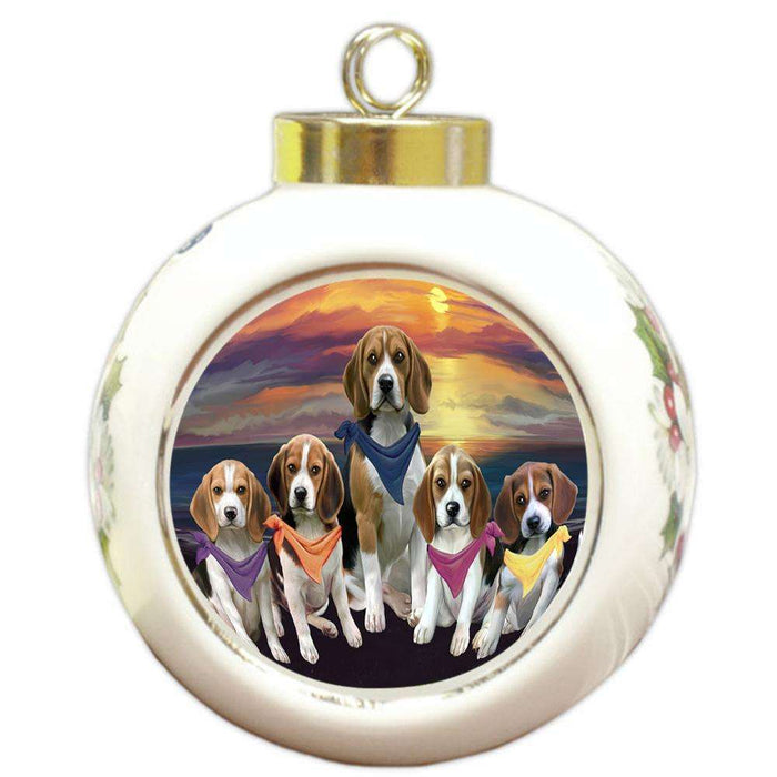 Family Sunset Portrait Beagles Dog Round Ball Christmas Ornament RBPOR50228