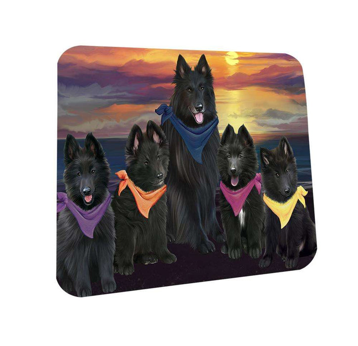 Family Sunset Portrait Belgian Shepherds Dog Coasters Set of 4 CST50188