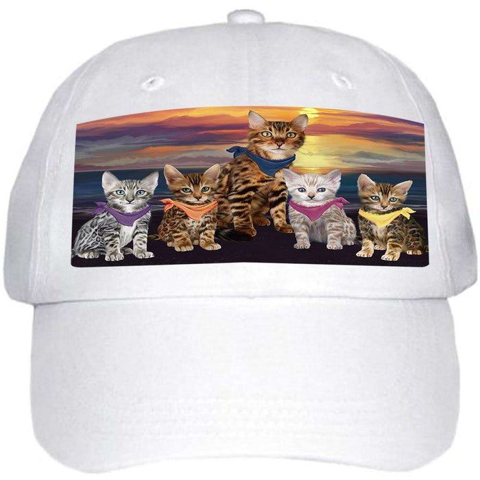 Family Sunset Portrait Bengal Cats Ball Hat Cap HAT61170