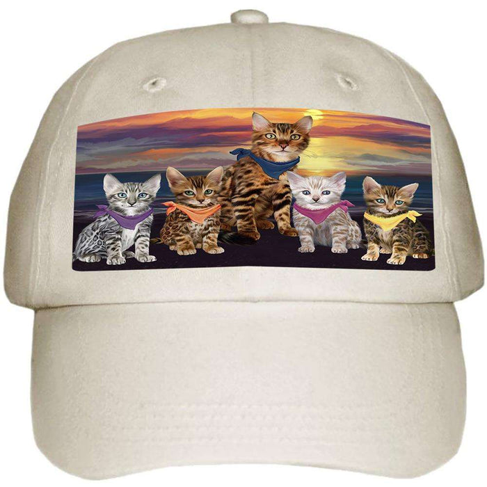 Family Sunset Portrait Bengal Cats Ball Hat Cap HAT61170