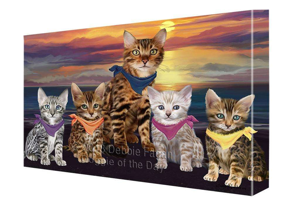Family Sunset Portrait Bengal Cats Canvas Print Wall Art Décor CVS89108