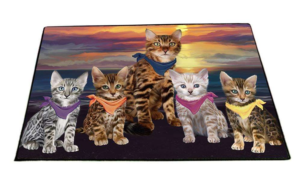 Family Sunset Portrait Bengal Cats Floormat FLMS51726