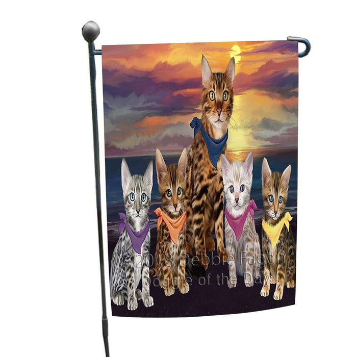 Family Sunset Portrait Bengal Cats Garden Flag GFLG52424