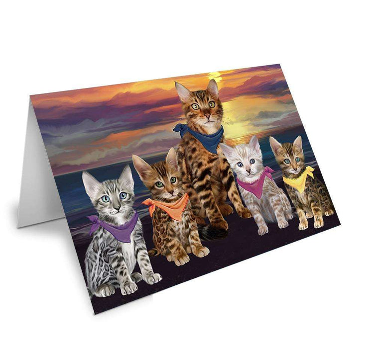 Family Sunset Portrait Bengal Cats Handmade Artwork Assorted Pets Greeting Cards and Note Cards with Envelopes for All Occasions and Holiday Seasons GCD61466