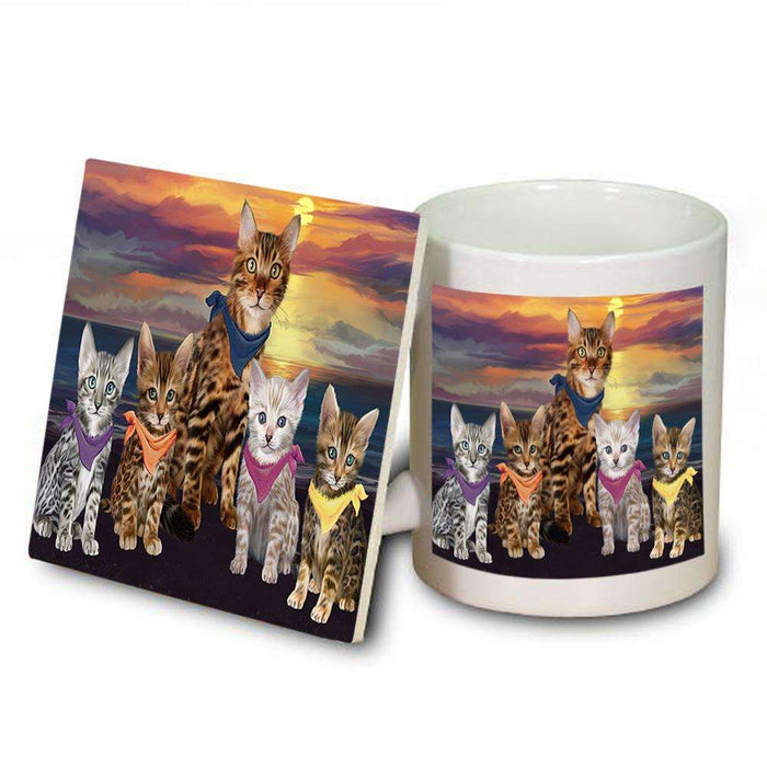 Family Sunset Portrait Bengal Cats Mug and Coaster Set MUC52471