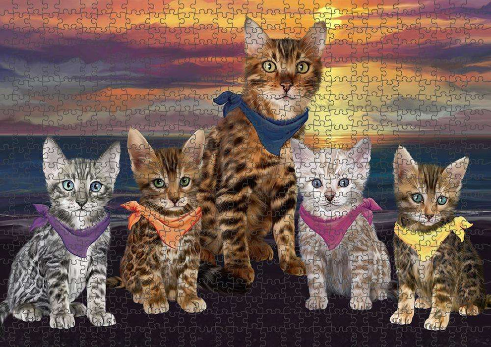 Family Sunset Portrait Bengal Cats Puzzle with Photo Tin PUZL61368