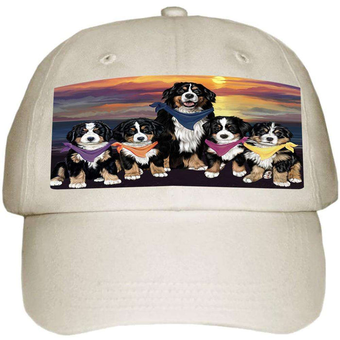 Family Sunset Portrait Bernese Mountain Dogs Ball Hat Cap HAT54441