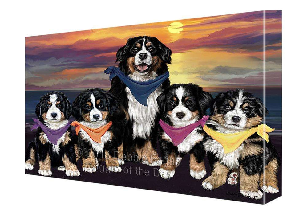 Family Sunset Portrait Bernese Mountain Dogs Canvas Print Wall Art Décor CVS68344