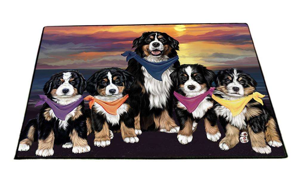 Family Sunset Portrait Bernese Mountain Dogs Floormat FLMS50430
