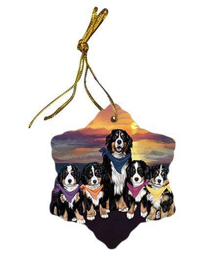 Family Sunset Portrait Bernese Mountain Dogs Star Porcelain Ornament SPOR50222