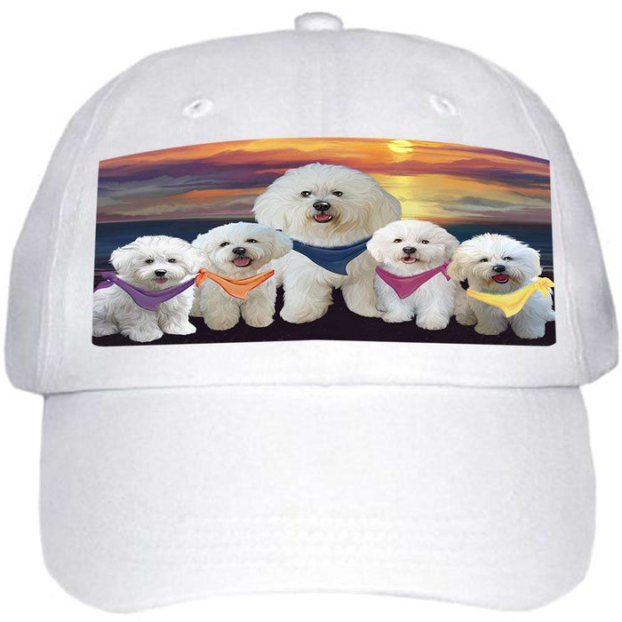 Family Sunset Portrait Bichon Frises Dog Ball Hat Cap HAT54444