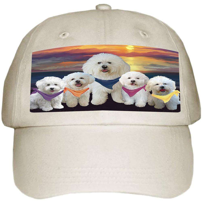 Family Sunset Portrait Bichon Frises Dog Ball Hat Cap HAT54444