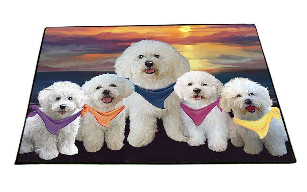 Family Sunset Portrait Bichon Frises Dog Floormat FLMS50433