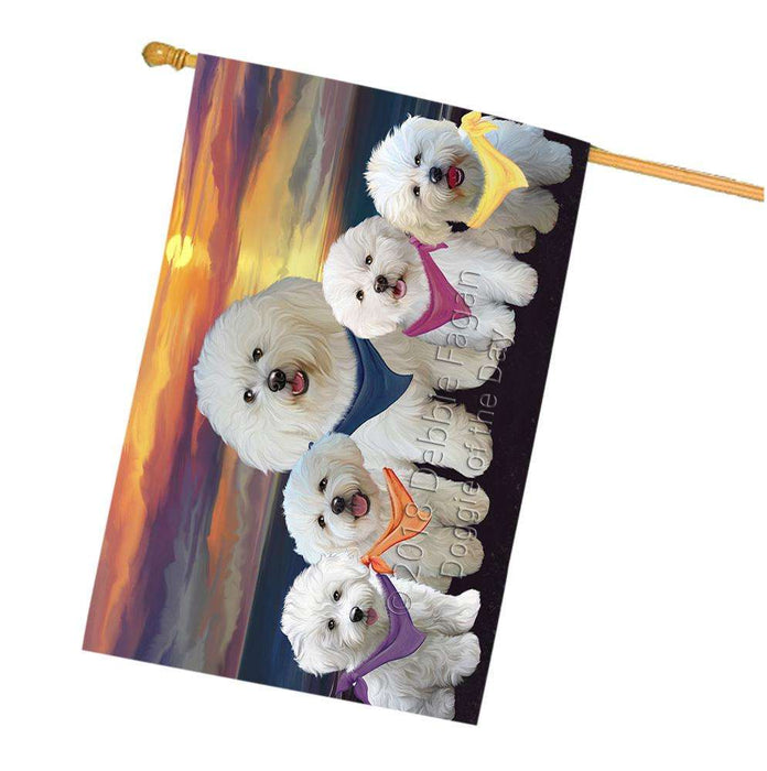 Family Sunset Portrait Bichon Frises Dog House Flag FLG50254