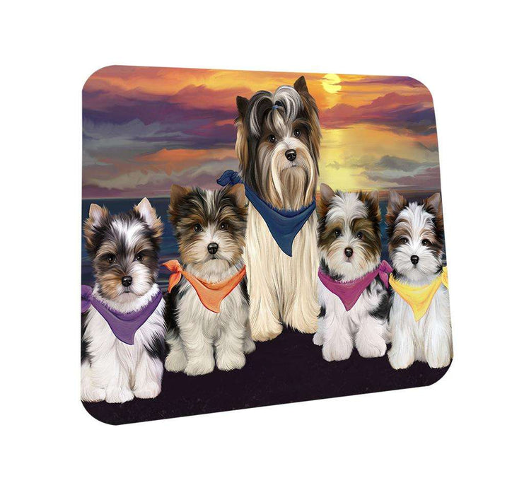 Family Sunset Portrait Biewer Terriers Dog Coasters Set of 4 CST52439