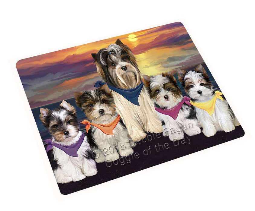 Family Sunset Portrait Biewer Terriers Dog Cutting Board C61533