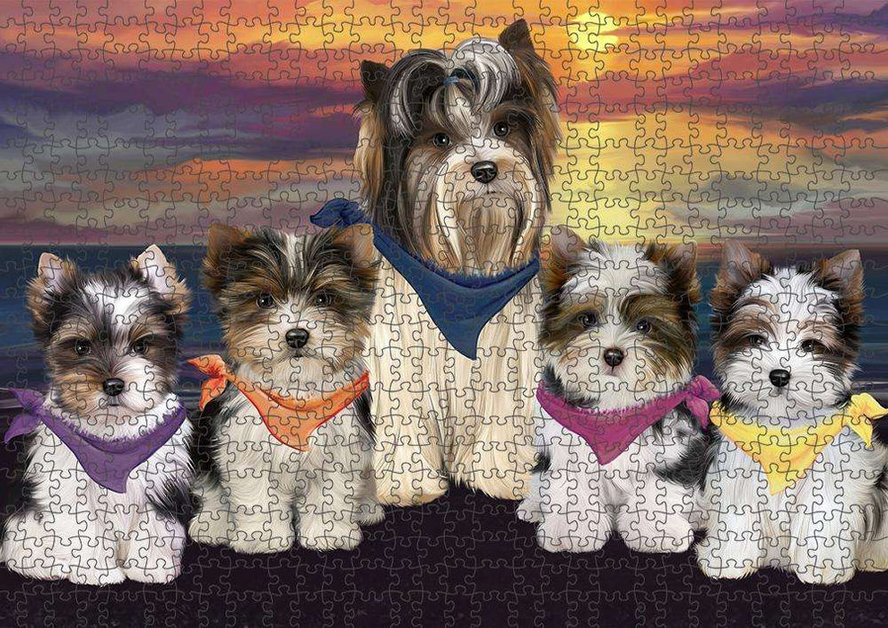 Family Sunset Portrait Biewer Terriers Dog Puzzle  PUZL61371