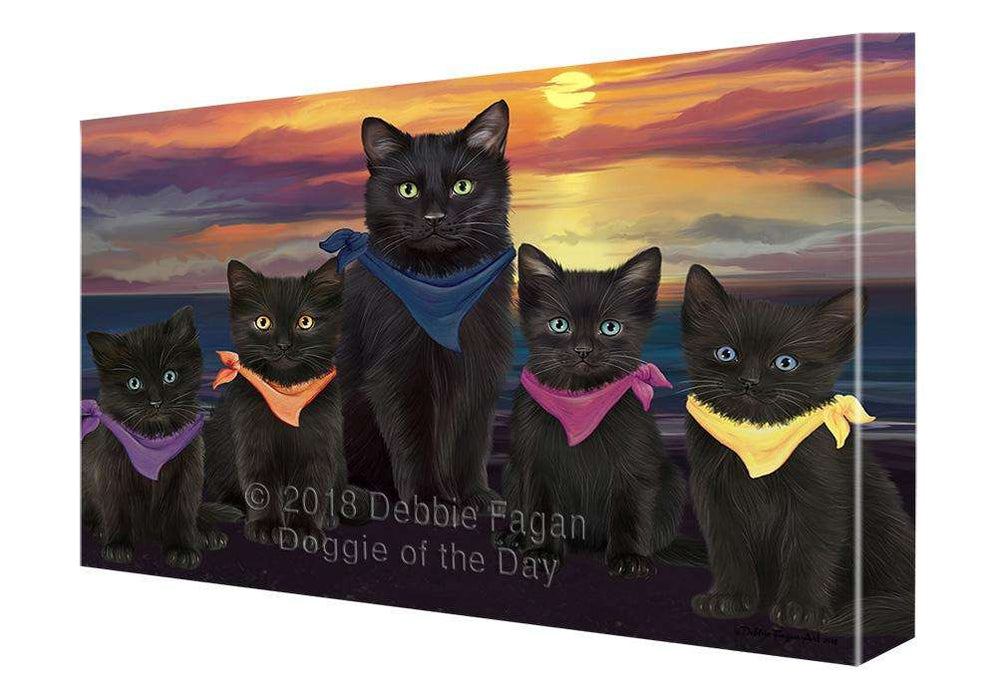 Family Sunset Portrait Black Cats Canvas Print Wall Art Décor CVS89126