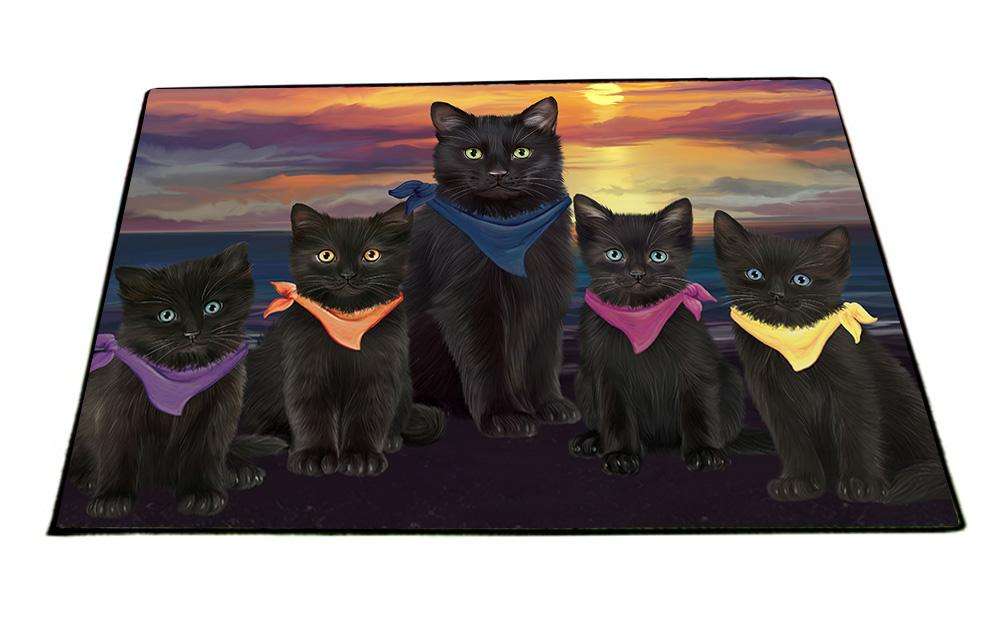 Family Sunset Portrait Black Cats Floormat FLMS51732