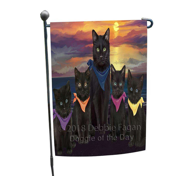 Family Sunset Portrait Black Cats Garden Flag GFLG52426