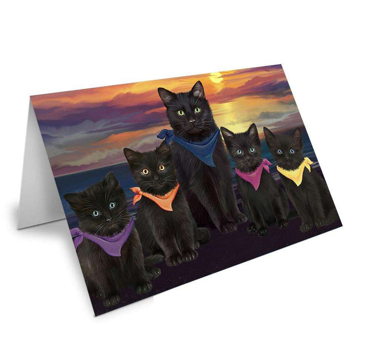 Family Sunset Portrait Black Cats Handmade Artwork Assorted Pets Greeting Cards and Note Cards with Envelopes for All Occasions and Holiday Seasons GCD61472