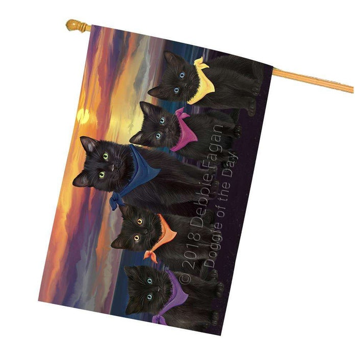 Family Sunset Portrait Black Cats House Flag FLG52562