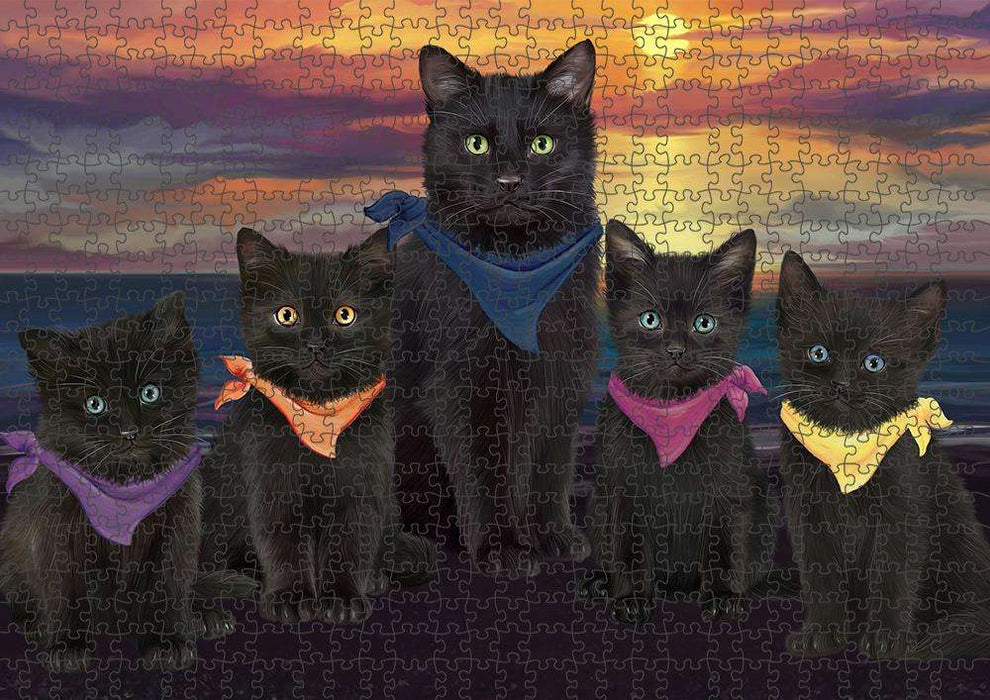 Family Sunset Portrait Black Cats Puzzle  PUZL61374