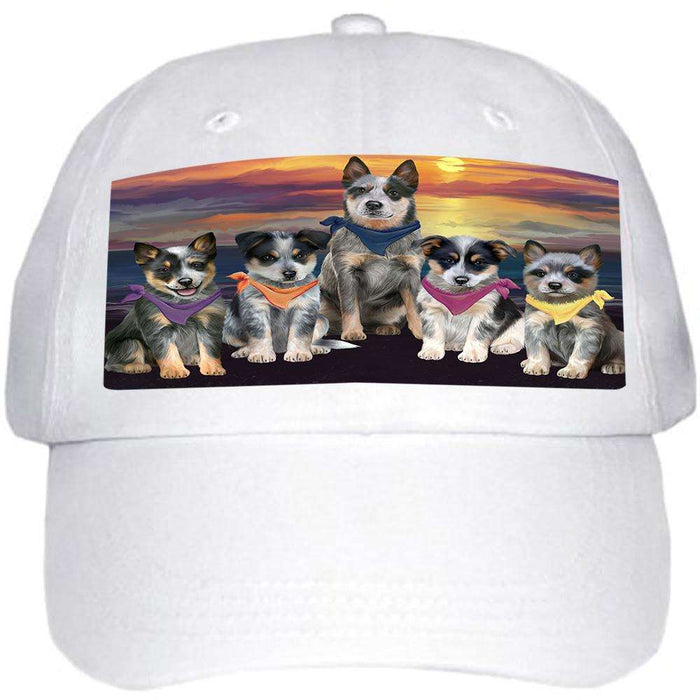 Family Sunset Portrait Blue Heelers Dog Ball Hat Cap HAT61179