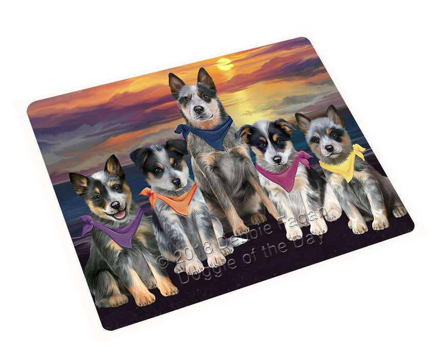 Family Sunset Portrait Blue Heelers Dog Blanket BLNKT88626
