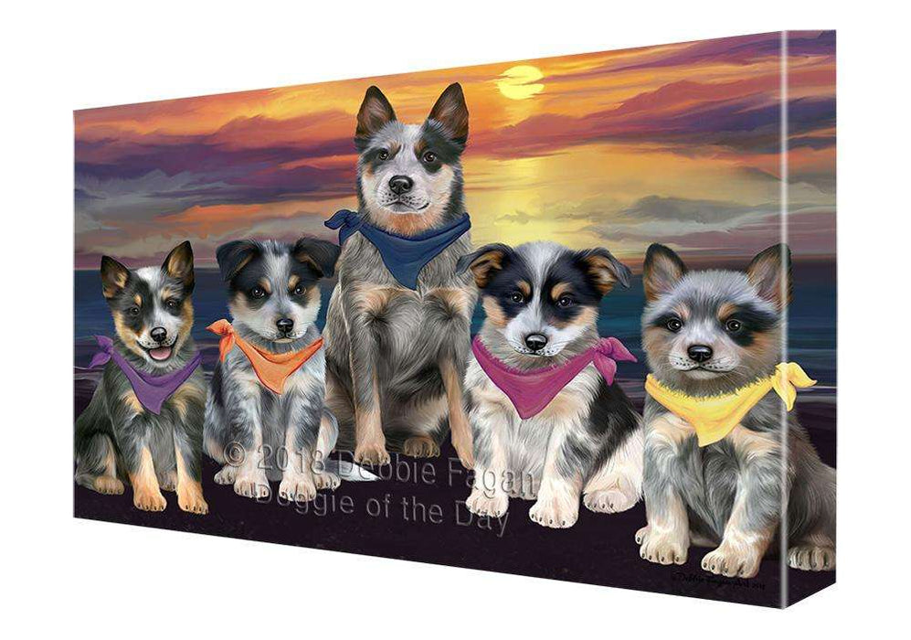 Family Sunset Portrait Blue Heelers Dog Canvas Print Wall Art Décor CVS89135