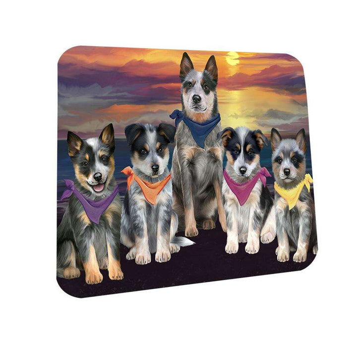 Family Sunset Portrait Blue Heelers Dog Coasters Set of 4 CST52441