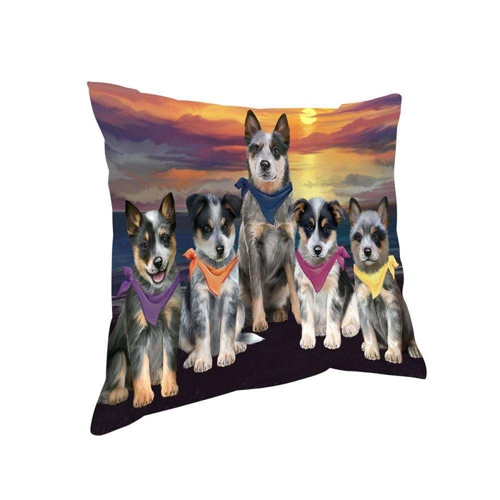 Family Sunset Portrait Blue Heelers Dog Pillow PIL66084