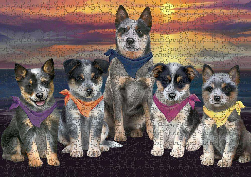 Family Sunset Portrait Blue Heelers Dog Puzzle with Photo Tin PUZL61377