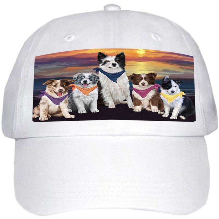 Family Sunset Portrait Border Collies Dog Ball Hat Cap HAT54450