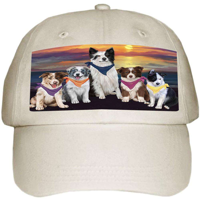 Family Sunset Portrait Border Collies Dog Ball Hat Cap HAT54450