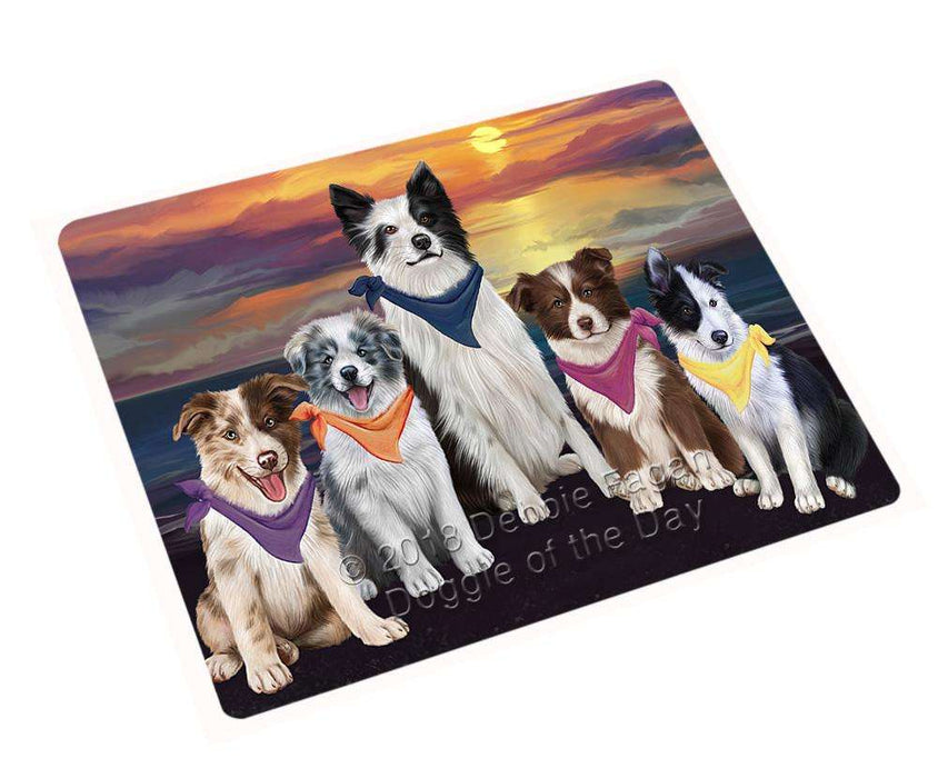 Family Sunset Portrait Border Collies Dog Blanket BLNKT68232