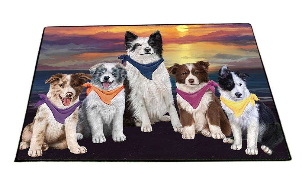 Family Sunset Portrait Border Collies Dog Floormat FLMS50439