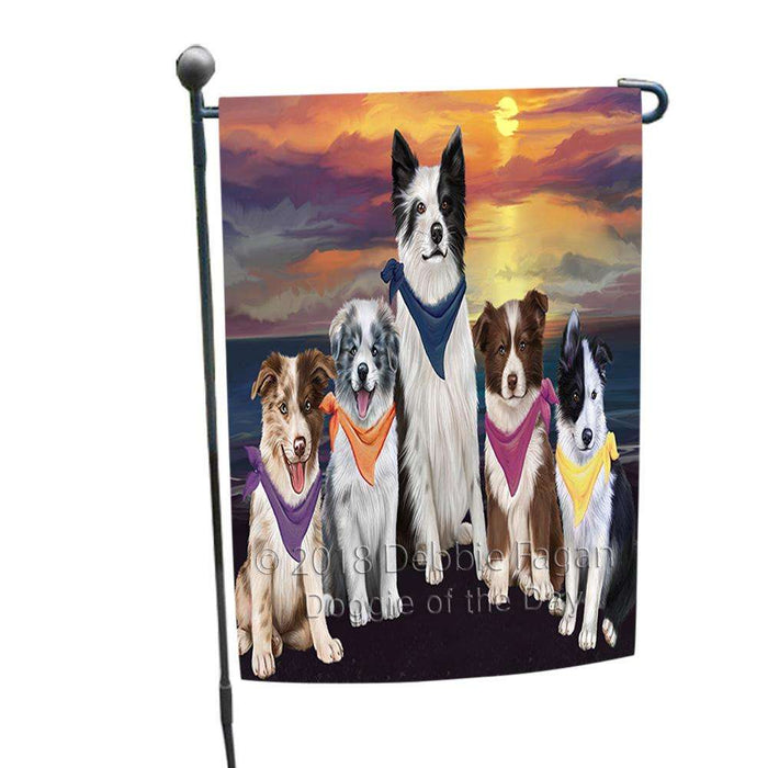 Family Sunset Portrait Border Collies Dog Garden Flag GFLG50120