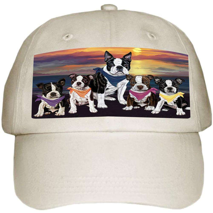 Family Sunset Portrait Boston Terriers Dog Ball Hat Cap HAT54453