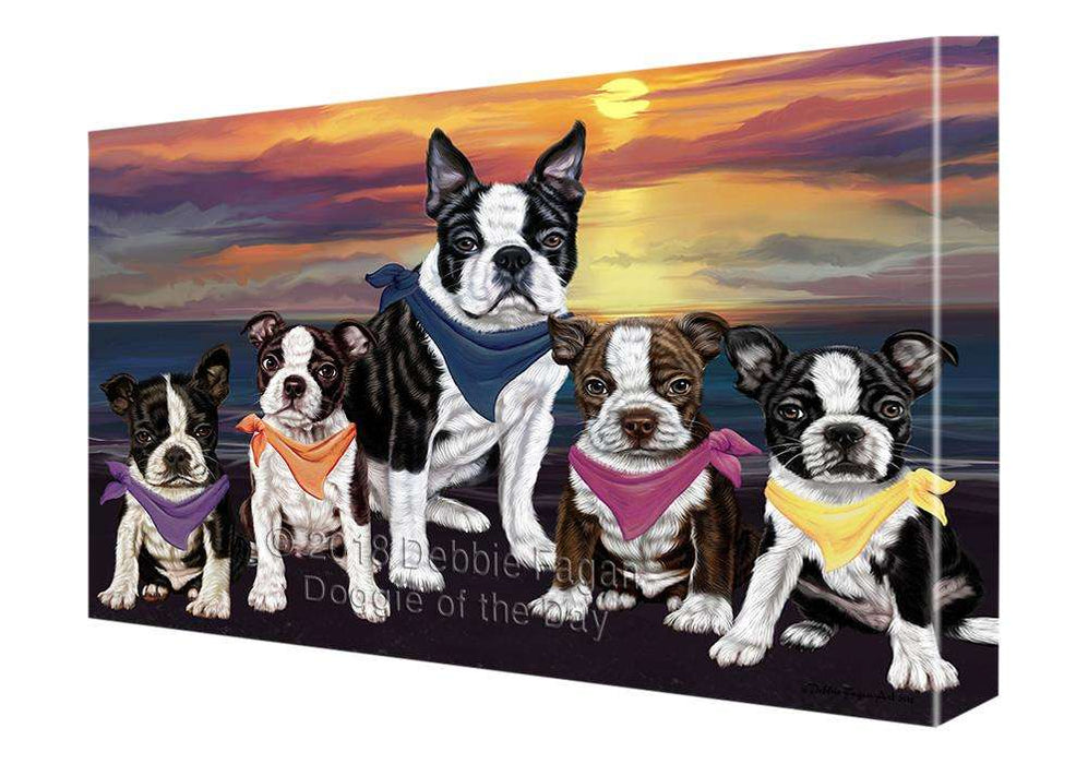Family Sunset Portrait Boston Terriers Dog Canvas Print Wall Art Décor CVS68380