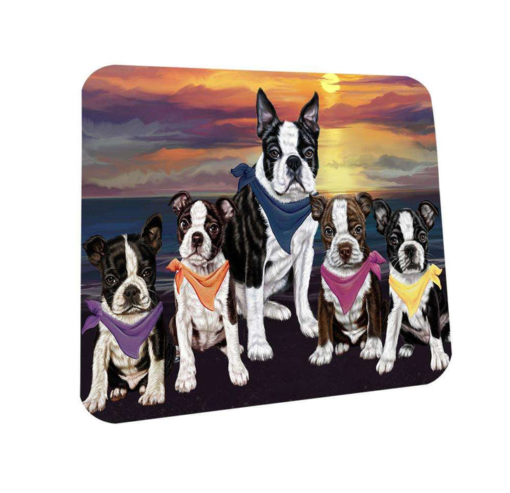 Family Sunset Portrait Boston Terriers Dog Coasters Set of 4 CST50193