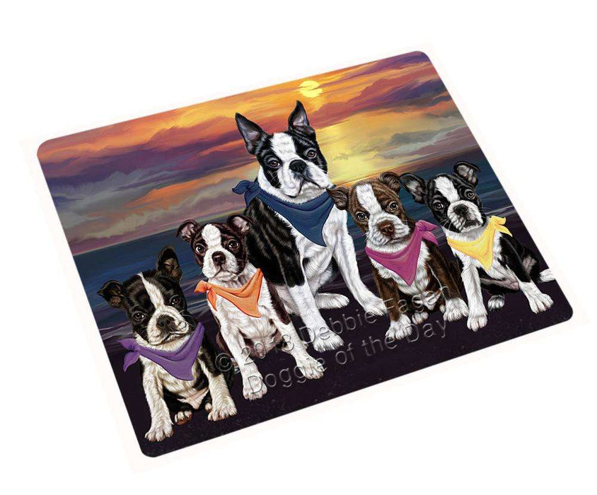 Family Sunset Portrait Boston Terriers Dog Cutting Board C54744