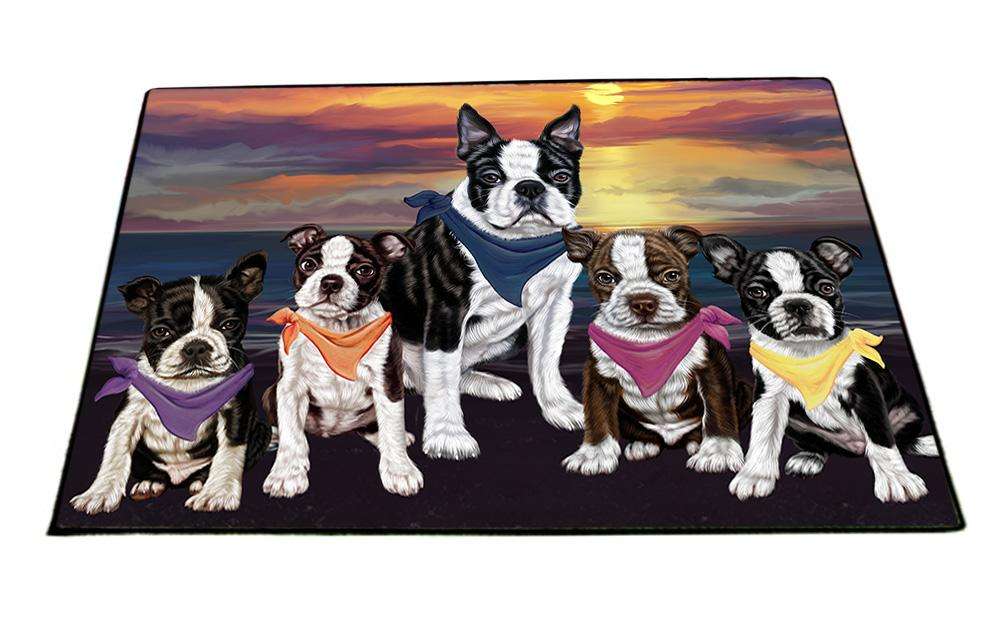Family Sunset Portrait Boston Terriers Dog Floormat FLMS50442