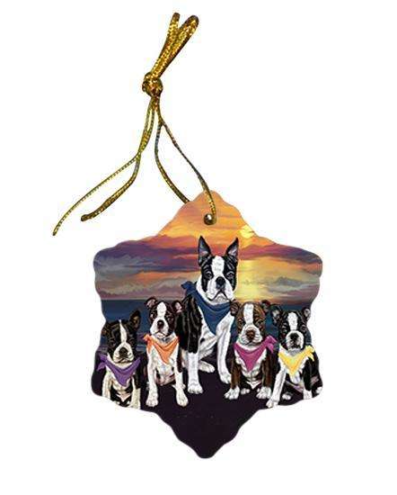 Family Sunset Portrait Boston Terriers Dog Star Porcelain Ornament SPOR50226
