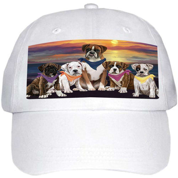 Family Sunset Portrait Boxers Dog Ball Hat Cap HAT54456