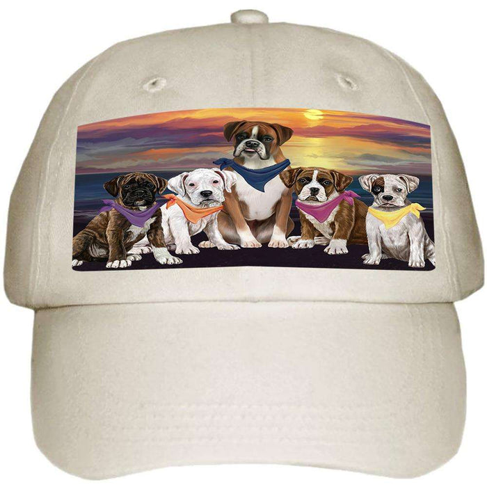 Family Sunset Portrait Boxers Dog Ball Hat Cap HAT54456