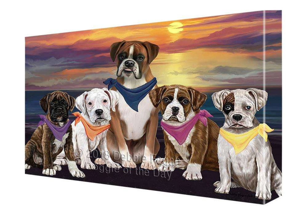 Family Sunset Portrait Boxers Dog Canvas Print Wall Art Décor CVS68389