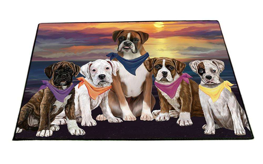Family Sunset Portrait Boxers Dog Floormat FLMS50445