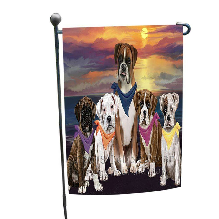 Family Sunset Portrait Boxers Dog Garden Flag GFLG50122